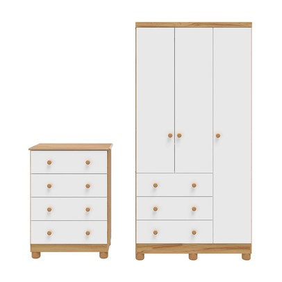 Quarto de Bebê Completo Junior 3 Portas 7 Gavetas 100% Mdf Branco Brilho/Amêndoa - Movéis Peroba