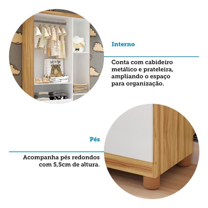 Quarto de Bebê Completo Junior 3 Portas 7 Gavetas 100% Mdf Branco Brilho/Amêndoa - Movéis Peroba