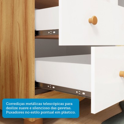 Quarto de Bebê Completo Junior 3 Portas 7 Gavetas 100% Mdf Branco Brilho/Amêndoa - Movéis Peroba