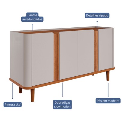 Balcão Buffet Eva 4 Portas 2 Prateleiras Off White/Cinamomo - Cimol