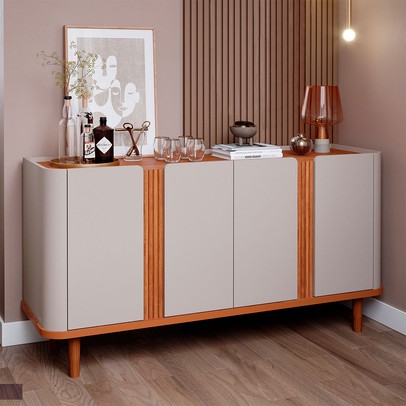 Balcão Buffet Eva 4 Portas 2 Prateleiras Off White/Cinamomo - Cimol