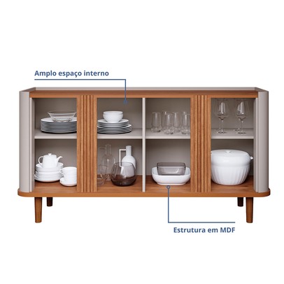 Balcão Buffet Eva 4 Portas 2 Prateleiras Off White/Cinamomo - Cimol