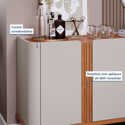 Balcão Buffet Eva 4 Portas 2 Prateleiras Off White/Cinamomo - Cimol