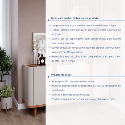 Balcão Buffet Eva 4 Portas 2 Prateleiras Off White/Cinamomo - Cimol