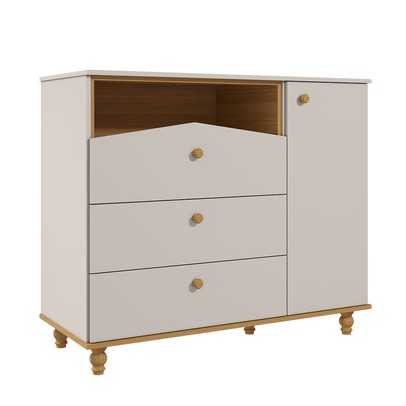 Cômoda de Bebê Casinha 1 Porta 3 Gavetas 100% Mdf Off White/Nature - Permóbili