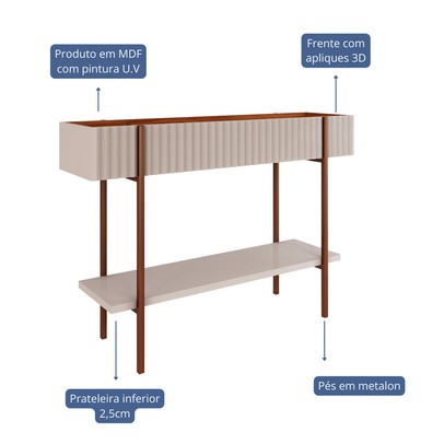 Aparador Lira 1 Prateleira Ripado 3d Off White/Cinamomo - Cimol