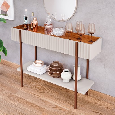 Aparador Lira 1 Prateleira Ripado 3d Off White/Cinamomo - Cimol