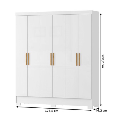 Guarda-Roupa Casal Gliese 6 Portas 2 Gavetas Branco Neve - Mx Móveis