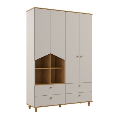 Guarda-Roupa de Bebê Casinha 4 Portas 4 Gavetas 100% Mdf Off White/Nature - Permóbili