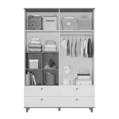 Guarda-Roupa de Bebê Casinha 4 Portas 4 Gavetas 100% Mdf Off White/Nature - Permóbili