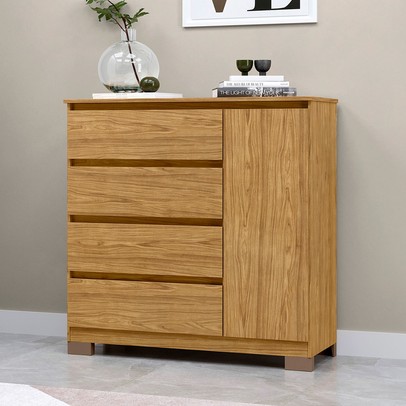 Cômoda Vega 1 Porta 4 Gavetas Marrocos/Off White - Mx Móveis