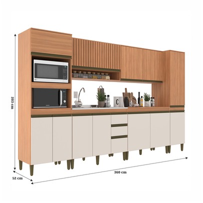 Cozinha Completa Cecilia 12 Portas 3 Gavetas Ripado Freijó/Off White - Jcarvalho