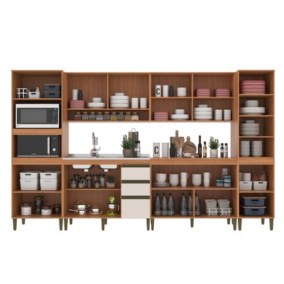 Cozinha Completa Cecilia 12 Portas 3 Gavetas Ripado Freijó/Off White - Jcarvalho