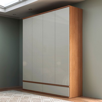 Guarda-Roupa Casal 4 Portas 4 Gavetas W320 100% Mdf Freijo/Off White - Pradel