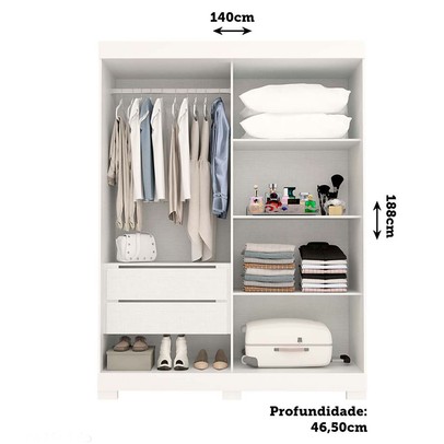 Guarda-Roupa Solteiro Ayla 2 Portas 2 Gavetas com Espelho 100% Mdf Branco - Acp Móveis