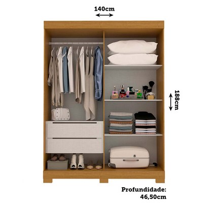 Guarda-Roupa Solteiro Ayla 2 Portas 2 Gavetas com Espelho 100% Mdf Flex Cinamomo/Off White - Acp Móveis