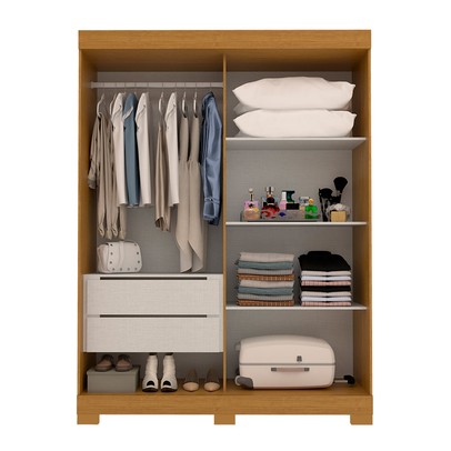 Guarda-Roupa Solteiro Ayla 2 Portas 2 Gavetas com Espelho 100% Mdf Flex Cinamomo/Off White - Acp Móveis