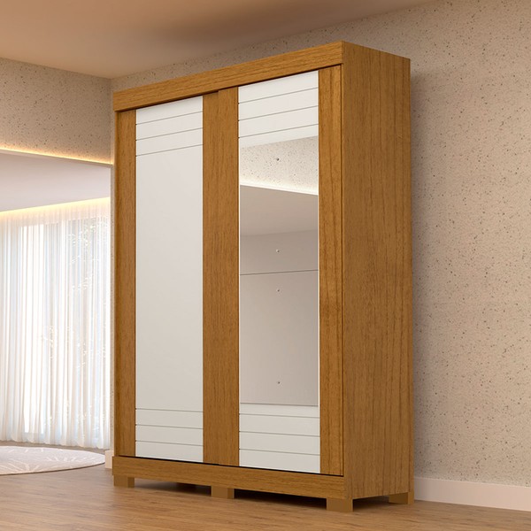 Guarda-Roupa Solteiro Ayla 2 Portas 2 Gavetas com Espelho 100% Mdf Flex Cinamomo/Off White - Acp Móveis