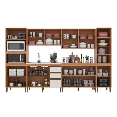 Cozinha Completa Cecilia 13 Portas 3 Gavetas com Vidro Freijó/Off White - Jcarvalho