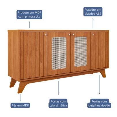 Balcão Buffet Isa 4 Portas 3 Prateleiras Cinamomo - Cimol