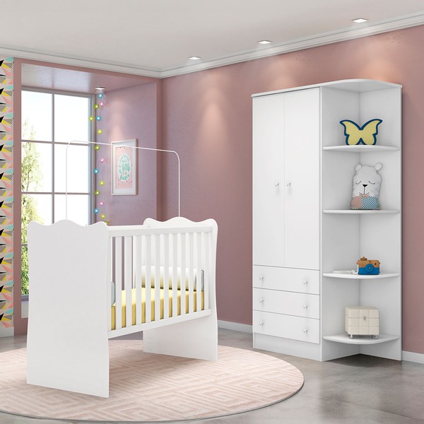 Quarto Infantil Completo Estrela 2 Portas 3 Gavetas Branco - Pnr Móveis