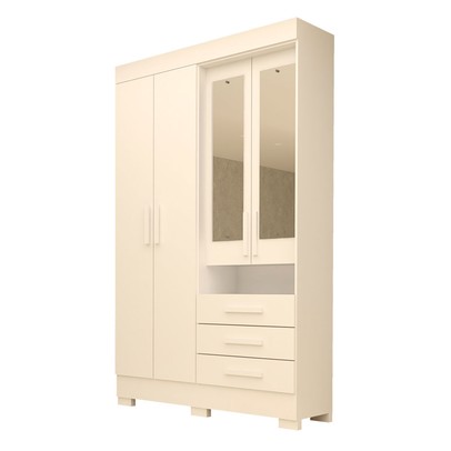 Guarda-Roupa Solteiro Débora Capelinha 4 Portas 3 Gavetas com Espelho 100% Mdf Branco - Acp Móveis