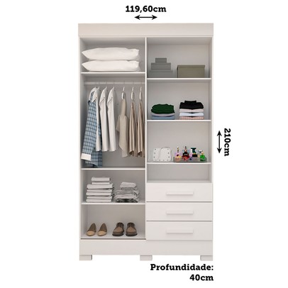 Guarda-Roupa Solteiro Débora Capelinha 4 Portas 3 Gavetas com Espelho 100% Mdf Branco - Acp Móveis