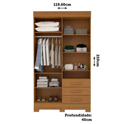 Guarda-Roupa Solteiro Débora Capelinha 4 Portas 3 Gavetas com Espelho 100% Mdf Cinamomo - Acp Móveis