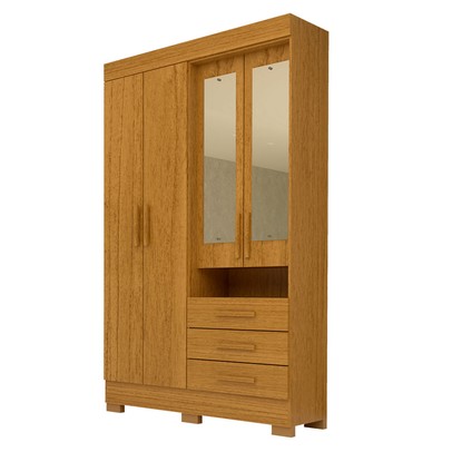 Guarda-Roupa Solteiro Débora Capelinha 4 Portas 3 Gavetas com Espelho 100% Mdf Cinamomo - Acp Móveis