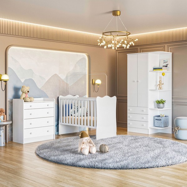 Quarto Infantil Completo Ana 2 Portas 7 Gavetas Branco - Pnr Móveis