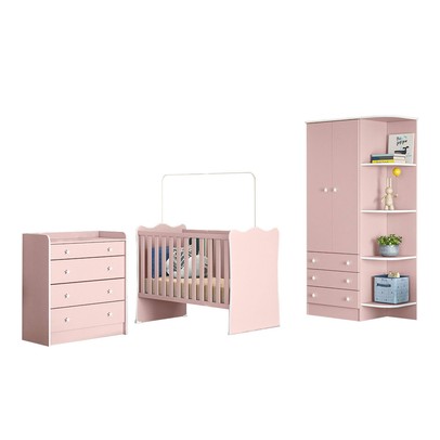 Quarto Infantil Completo Ana 2 Portas 7 Gavetas Rosa - Pnr Móveis