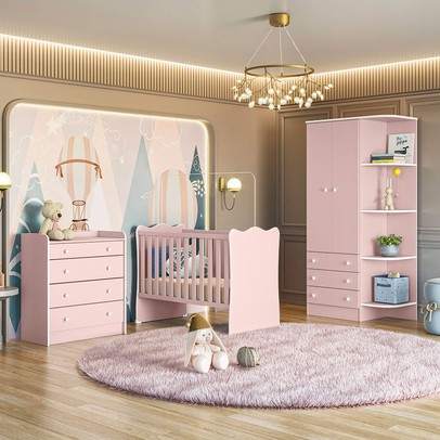 Quarto Infantil Completo Ana 2 Portas 7 Gavetas Rosa - Pnr Móveis