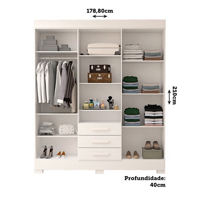 Guarda-Roupa Casal Débora Capelinha 6 Portas 3 Gavetas com Espelho 100% Mdf Branco - Acp Móveis