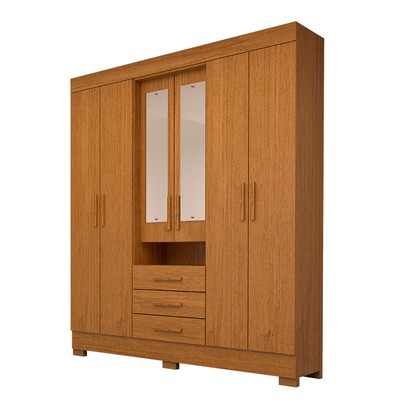 Guarda-Roupa Casal Débora Capelinha 6 Portas 3 Gavetas com Espelho 100% Mdf Cinamomo - Acp Móveis