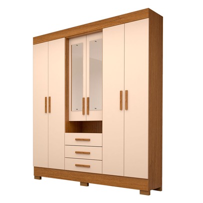 Guarda-Roupa Casal Débora Capelinha 6 Portas 3 Gavetas com Espelho 100% Mdf Cinamomo/Off White - Acp Móveis