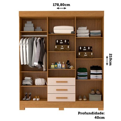 Guarda-Roupa Casal Débora Capelinha 6 Portas 3 Gavetas com Espelho 100% Mdf Cinamomo/Off White - Acp Móveis