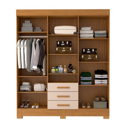 Guarda-Roupa Casal Débora Capelinha 6 Portas 3 Gavetas com Espelho 100% Mdf Cinamomo/Off White - Acp Móveis