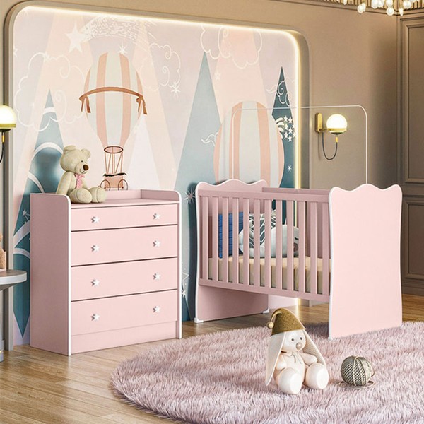 Quarto Infantil Completo Ana 4 Gavetas Rosa - Pnr Móveis