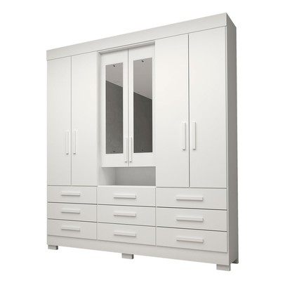 Guarda-Roupa Casal Débora Capelinha 6 Portas 9 Gavetas com Espelho 100% Mdf Branco - Acp Móveis
