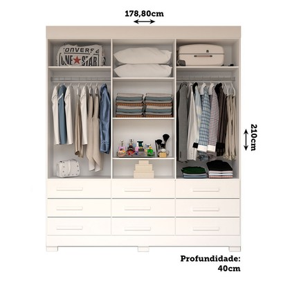Guarda-Roupa Casal Débora Capelinha 6 Portas 9 Gavetas com Espelho 100% Mdf Branco - Acp Móveis