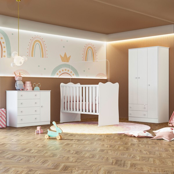 Quarto Infantil Completo Iris 4 Portas 6 Gavetas Branco - Pnr Móveis