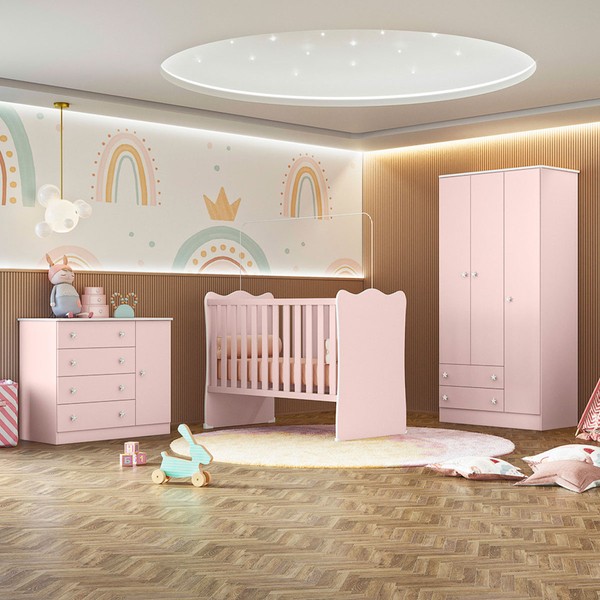 Quarto Infantil Completo Iris 4 Portas 6 Gavetas Rosa - Pnr Móveis