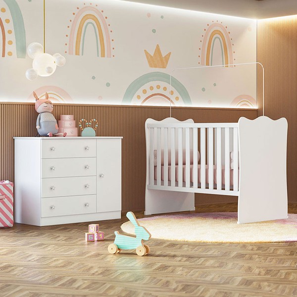 Quarto Infantil Completo Iris 1 Porta 4 Gavetas Branco - Pnr Móveis