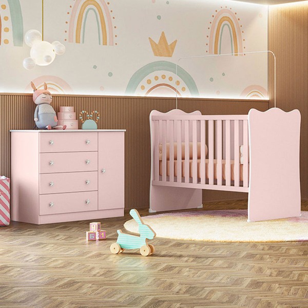 Quarto Infantil Completo Iris 1 Porta 4 Gavetas Rosa - Pnr Móveis