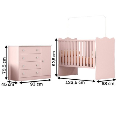 Quarto Infantil Completo Iris 1 Porta 4 Gavetas Rosa - Pnr Móveis