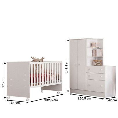 Quarto Infantil Completo Lua 2 Portas 3 Gavetas Branco - Pnr Móveis