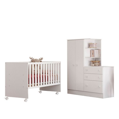Quarto Infantil Completo Lua 2 Portas 3 Gavetas Branco - Pnr Móveis