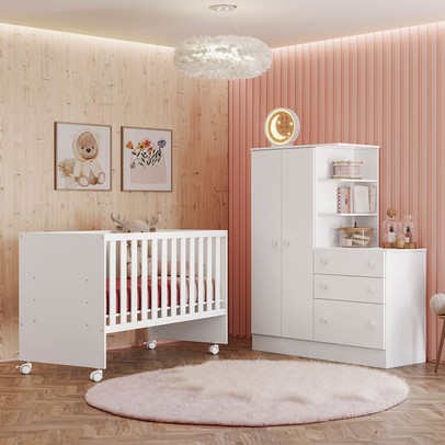 Quarto Infantil Completo Lua 2 Portas 3 Gavetas Branco - Pnr Móveis