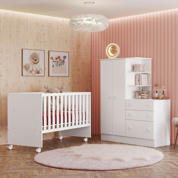 Quarto Infantil Completo Lua 2 Portas 3 Gavetas Branco - Pnr Móveis