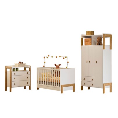 Quarto Infantil Completo Safari 3 Portas 5 Gavetas Branco/Freijo - Pnr Móveis